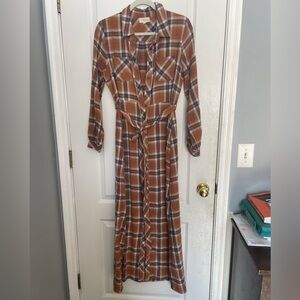 Plaid Button-Up Maxi Dress